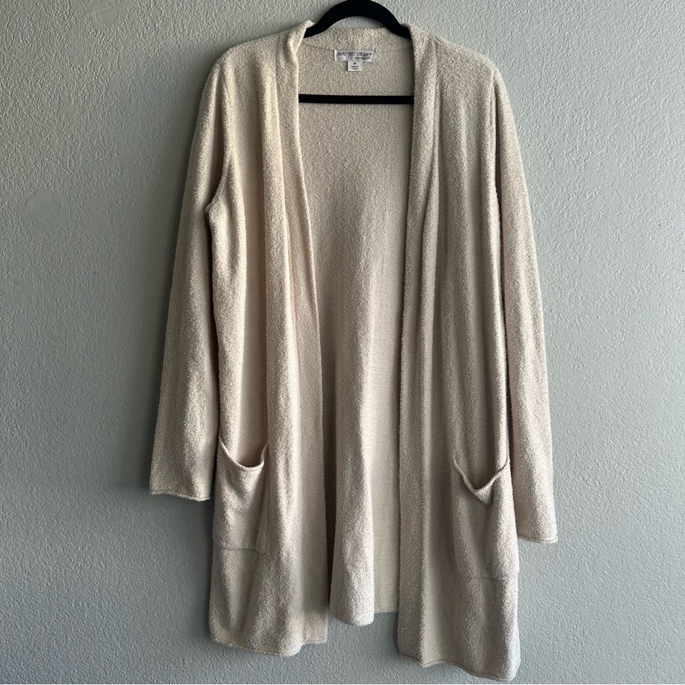 Barefoot Dreams CozyChic Lite Cream Open Front Cardigan Soft Lounge Sweater